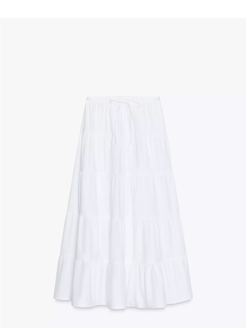 Zara White Tiered Maxi Skirt with Drawstring